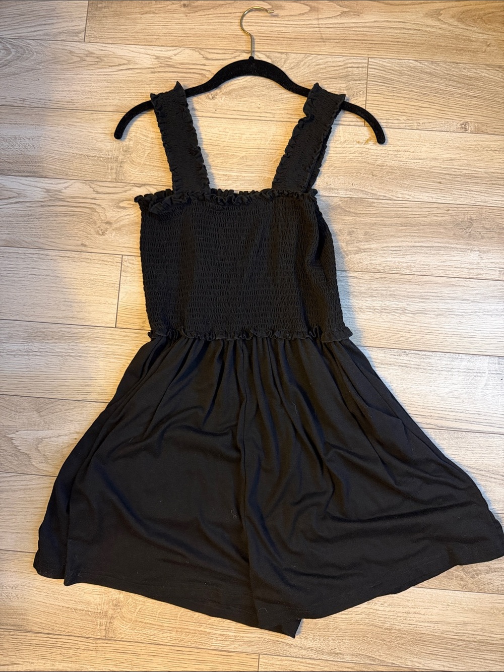 Black Smocked Romper with Ruffle Straps - Women